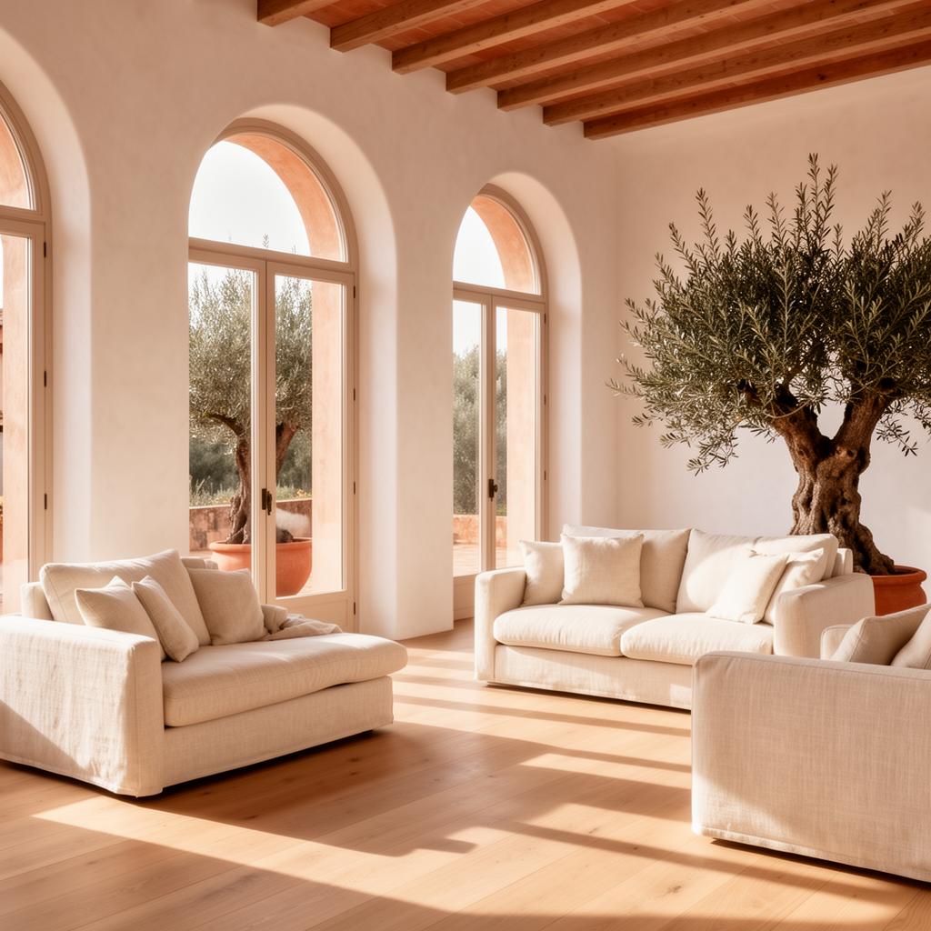 Interior mediterráneo elegante con luz natural